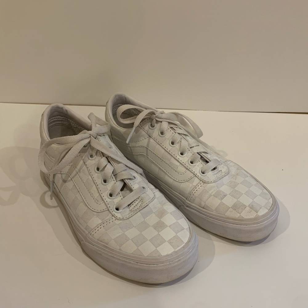 White reflective checkered vans Womens size 7.5